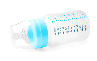 Baby bottle on white background, closeup