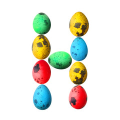 Letter H made of Easter eggs on light background