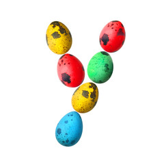 Letter Y made of Easter eggs on light background