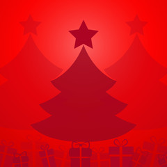 Fototapeta na wymiar christmas trees and gifts on red background