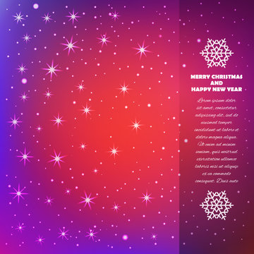 Christmas and New Year Greeting Card with Stars and Snowflakes in Xmas eve. Template vector concept.