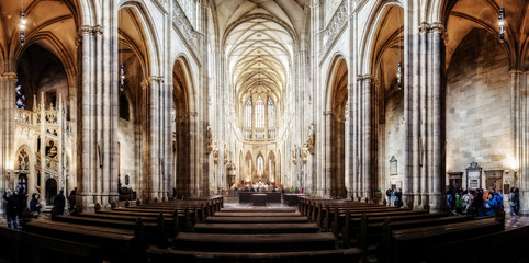 Fototapeta na wymiar St. Vitus Cathedral in Hradcany, the most famous church in Prague Castle in Czech Republic