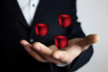 Businessman hand cubes