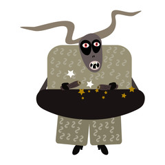 Spooky devil styled by european folk tradition Krampus. Simple flat vector graphic.