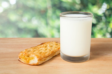 sweet corn pie and a glass of milk
