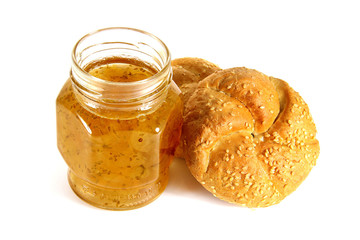 buns with jam on a white background, isolated