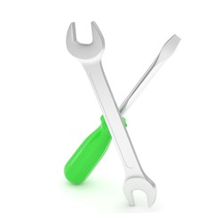 3D Illustration Wrench and screwdriver, service concept