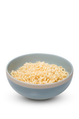 instant noodle in a bowl on white background, empty space for design, this has clipping path.