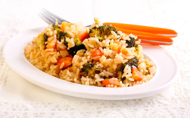 Broccoli and carrot rice served