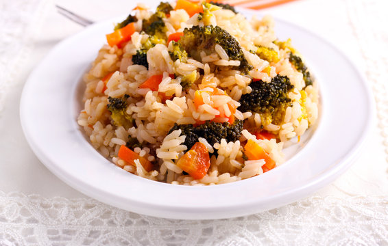 Broccoli and carrot rice served