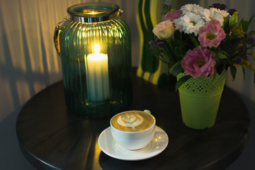 Waiting for visitors. Cafe interior with decoration intimate elements