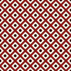 Seamless surface pattern with symmetric ornament. Repeated diagonal lines and circles texture. Geometric background.