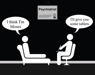 Monochrome on the Psychiatrist couch with Doctor Quack and Moses