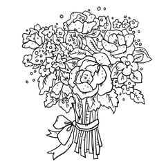 Bouquet of flowers with ribbon and bow