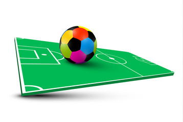 Obraz premium Colorful Soccer Ball on Abstract Empty Football Field. Vector 3D Illustration.