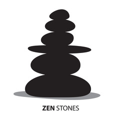 Zen Stones. Black Pebbles Isolated on White Background. Vector Illustration.