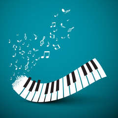 Naklejka premium Flying Notes with Abstract Piano Keyboard. Music Vector Background.