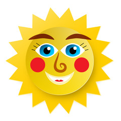 Funky Sun Cartoon. Paper Cut Abstract Vector Symbol.