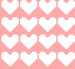 vector pixel art hearts seamless pattern in white and pink