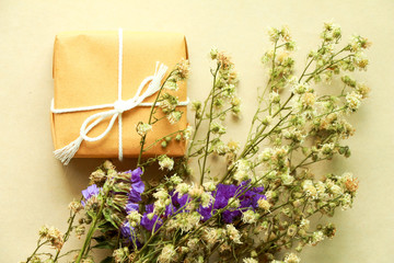 Gift box and flowers.