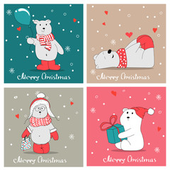 Set with hand drawn polar bears. Merry Christmas greetings with