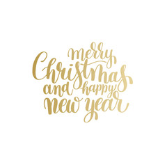 golden Merry Christmas and Happy New Year calligraphic hand lett