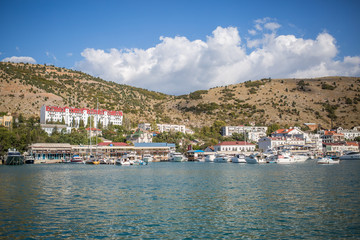 Fototapeta na wymiar Balaklava marina bay embankment in Crimea