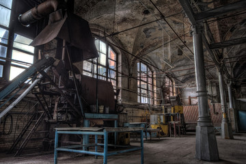 Naklejka na ściany i meble Abandoned meat processing plant slaughterhouse Rosenau, Kaliningrad, Konigsberg
