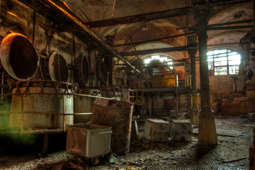 Abandoned butchery in meat processing plant.  Slaughterhouse Rosenau, Kaliningrad
