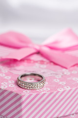 Pink heart shaped gift box wedding ring