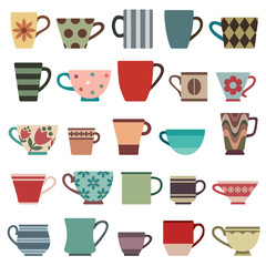 Coffee cups and mugs in various shapes and colors - 130880125