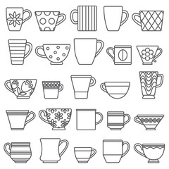 Coffee cups and mugs outline icons - 130880146