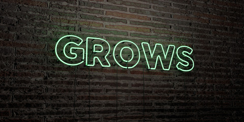 GROWS -Realistic Neon Sign on Brick Wall background - 3D rendered royalty free stock image. Can be used for online banner ads and direct mailers..