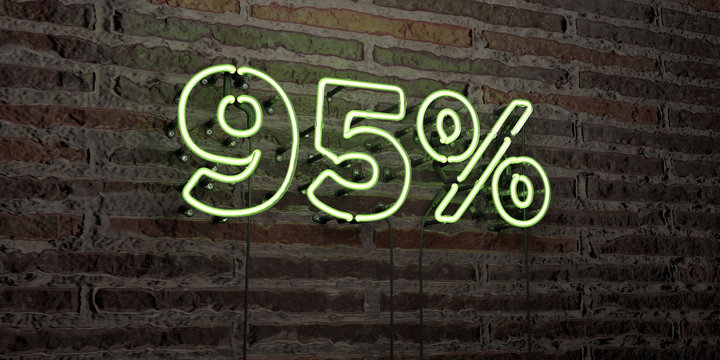 95% -Realistic Neon Sign on Brick Wall background - 3D rendered royalty free stock image. Can be used for online banner ads and direct mailers..