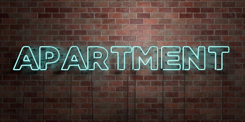 APARTMENT - fluorescent Neon tube Sign on brickwork - Front view - 3D rendered royalty free stock picture. Can be used for online banner ads and direct mailers..