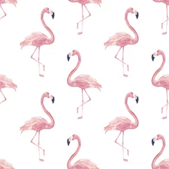Door stickers Flamingo Watercolor seamless pattern with exotic flamingo. Summer decoration print