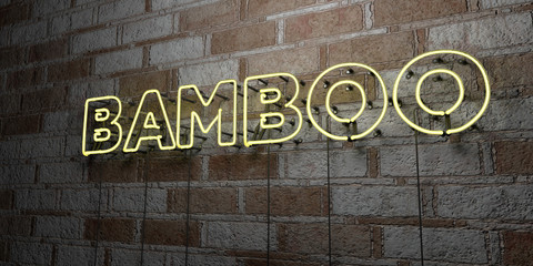 BAMBOO - Glowing Neon Sign on stonework wall - 3D rendered royalty free stock illustration.  Can be used for online banner ads and direct mailers..