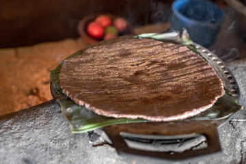 Hot homemade flatbread made of sorghum flour