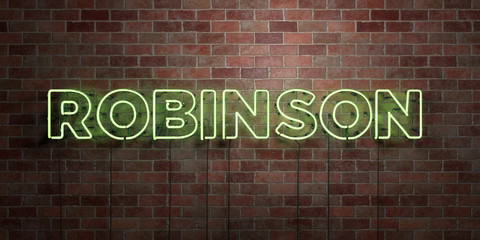 ROBINSON - fluorescent Neon tube Sign on brickwork - Front view - 3D rendered royalty free stock picture. Can be used for online banner ads and direct mailers.. - obrazy, fototapety, plakaty