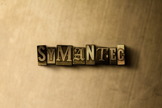 SYMANTEC - close-up of grungy vintage typeset word on metal backdrop. Royalty free stock - 3D rendered stock image.  Can be used for online banner ads and direct mail.