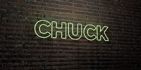 CHUCK -Realistic Neon Sign on Brick Wall background - 3D rendered royalty free stock image. Can be used for online banner ads and direct mailers..