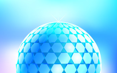 3d digital spherical object. Geometric polygonal blue ball on light-designed background.  abstract metallic technology ball