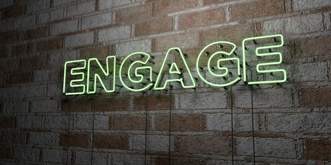 ENGAGE - Glowing Neon Sign on stonework wall - 3D rendered royalty free stock illustration.  Can be used for online banner ads and direct mailers..