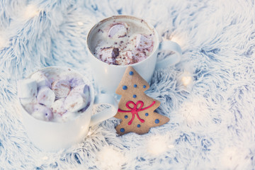 Obraz na płótnie Canvas Cups of hot chocolate with murshmallows