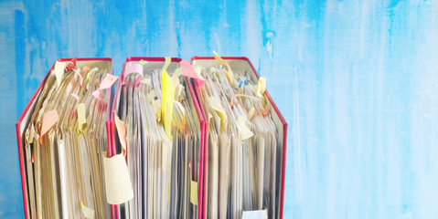 messy file folders and documents, selective focus, good copy space