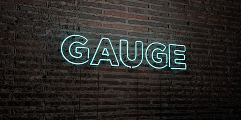 GAUGE -Realistic Neon Sign on Brick Wall background - 3D rendered royalty free stock image. Can be used for online banner ads and direct mailers..