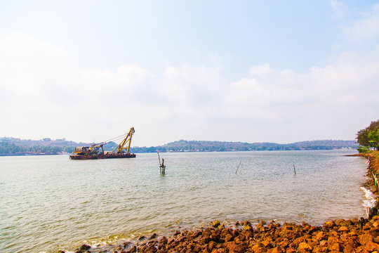 Barge on Indian River, Goa, India