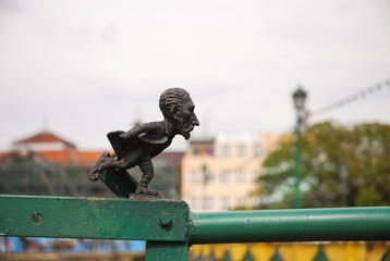 Skater's small figure on the waterfront of Uzhgorod city, Western Ukraine