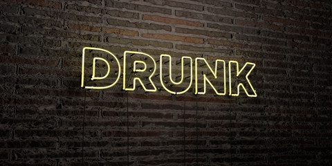 DRUNK -Realistic Neon Sign on Brick Wall background - 3D rendered royalty free stock image. Can be used for online banner ads and direct mailers..