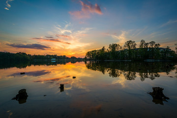 Sunset over Lake Norman from Parham Park, in Davidson, North Car